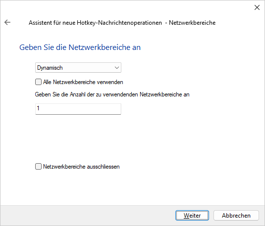 Seite für dynamische Netzwerkbereiche im Hotkey Support Assistenten für eine neue Nachricht