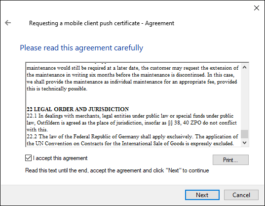 The page with the order processing contract with the checkbox ticked