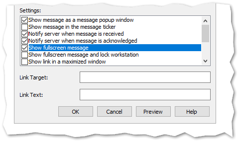 Fullscreen message settings in IDERI note administrator