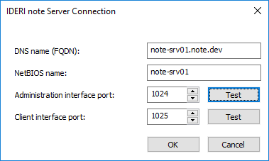 Connection configuration to the |INOTE| server