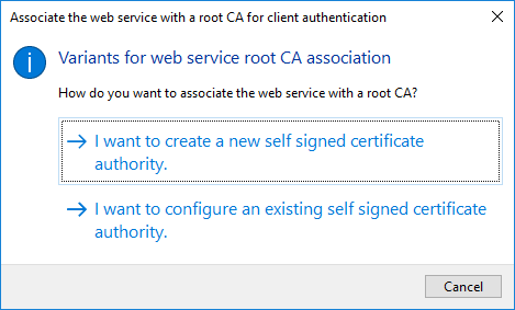 Selection dialog for creating or selecting the CA