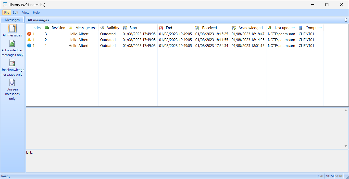 The IDERI note Client history application