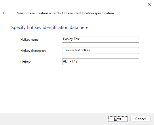 Hotkey identification page