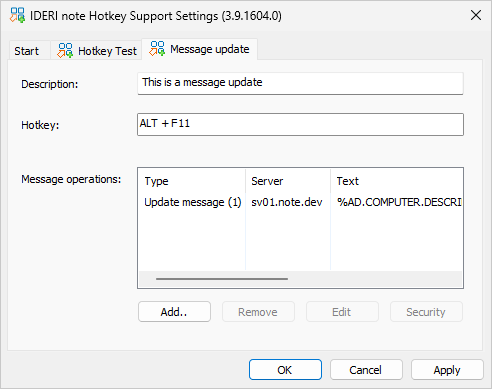 Page for the new message update hotkey in the control panel applet