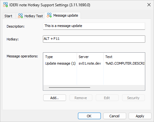 Page for the new message update hotkey in the control panel applet