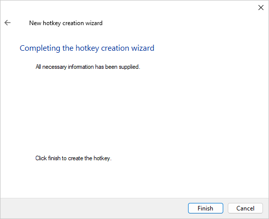 Completion page of the new hotkey message creation wizard