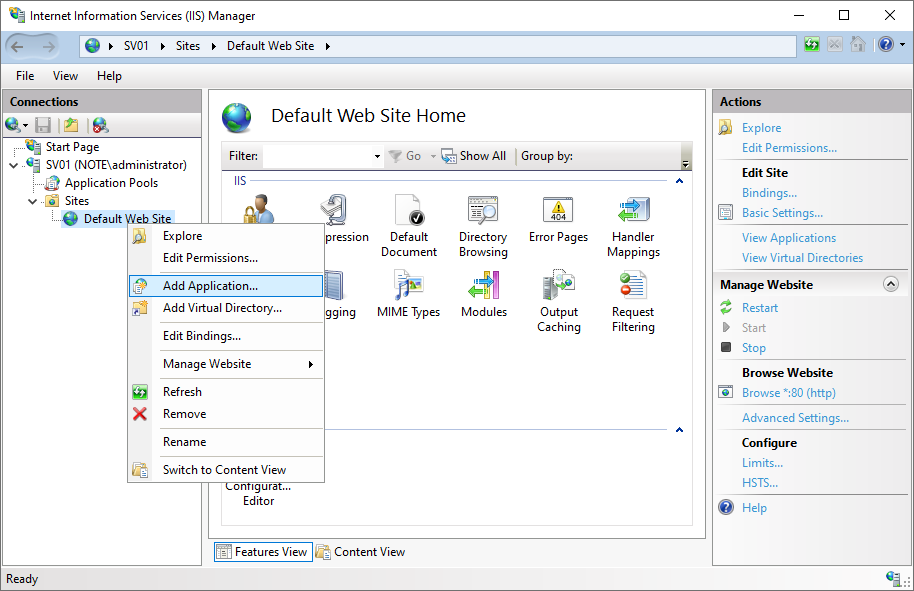 Add application to existing IIS web site