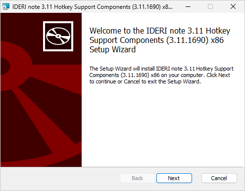 Welcome screen of the |INOTE| Hotkey Support Components installation