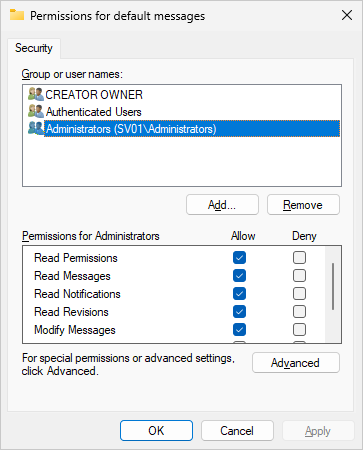 Default security settings for new messages