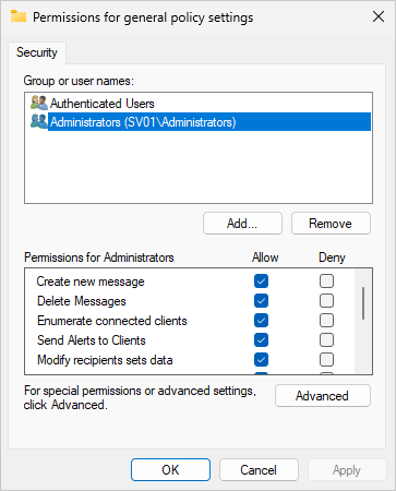 General security policy settings