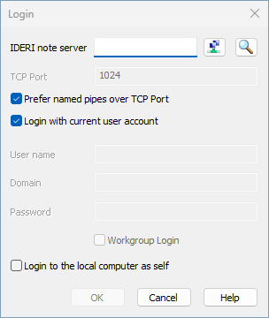 IDERI note Administrator login dialog