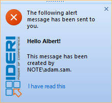 Example of an alert message