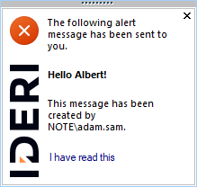 The alert message on the desktop of Albert.Tross