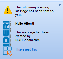 The first message modified to a warning message on the desktop of Albert.Tross