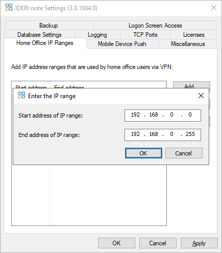 Entering an IP address range using a lower start address and a higher end address