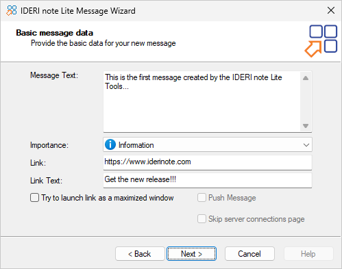 Message creation wizard page
