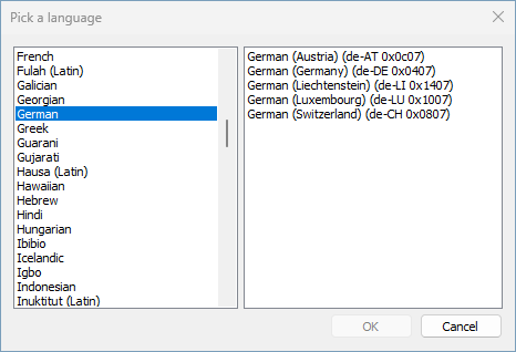 Selection of "German" as the primary language