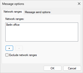 Updated overview of the selected network ranges for the message
