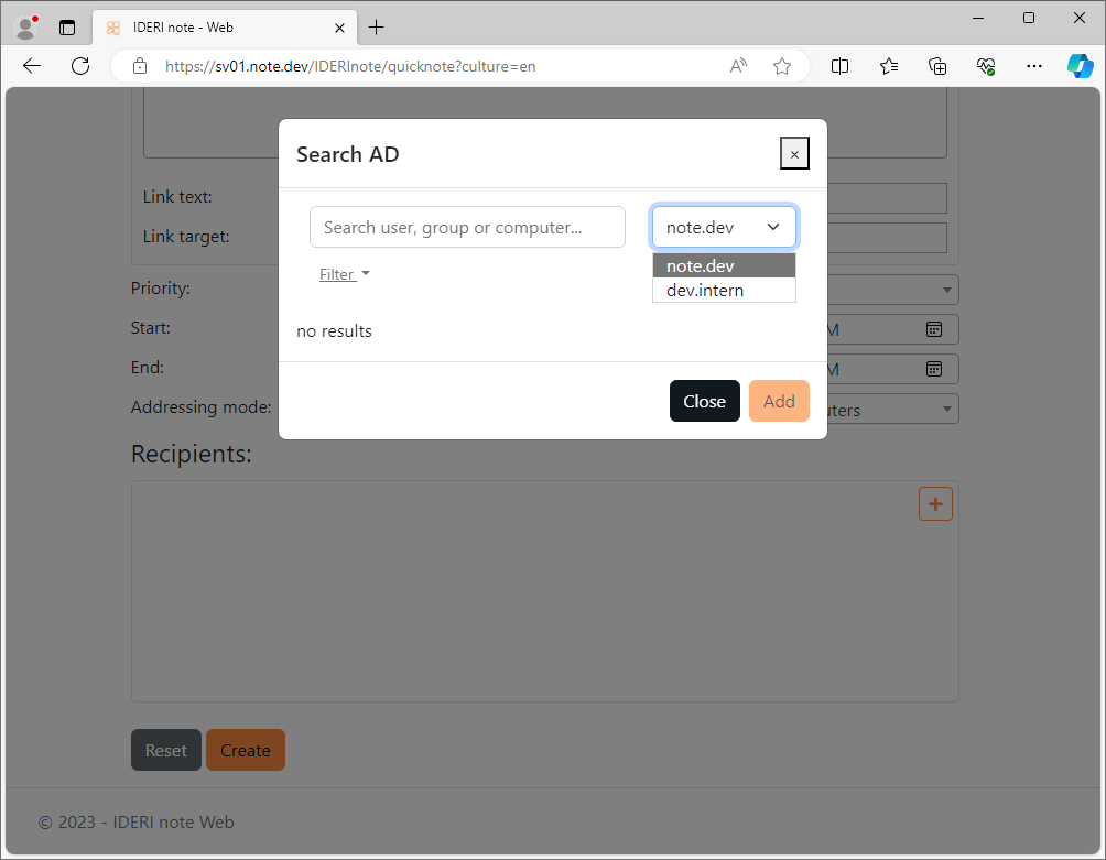 Domain selection in the Active Directory search dialog