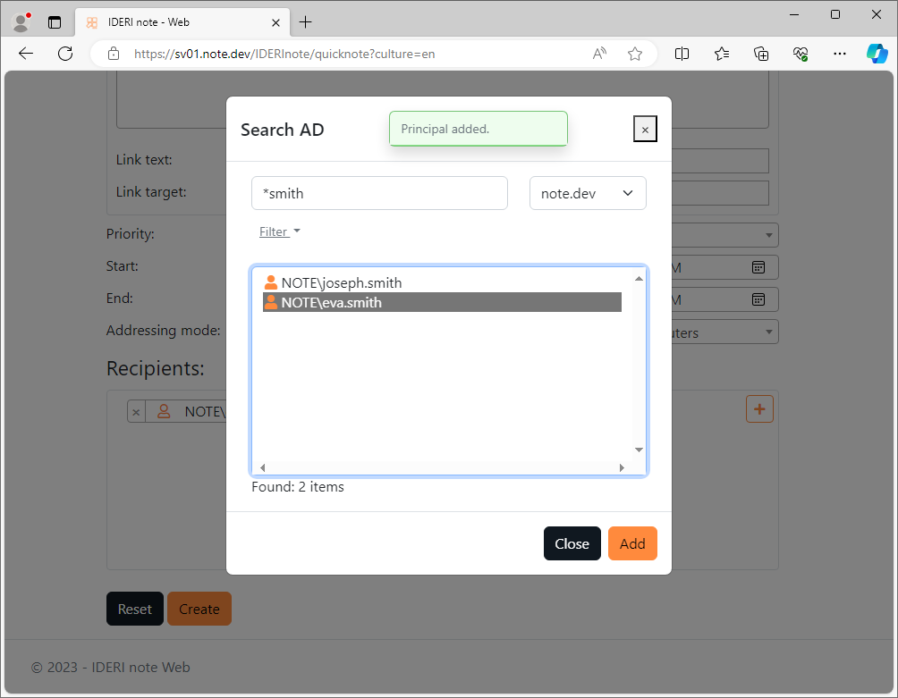 Adding multiple principals