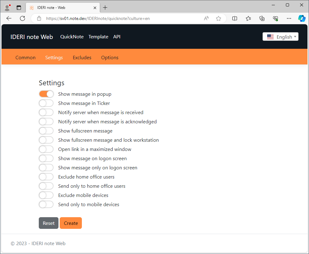 QuickNote settings tab