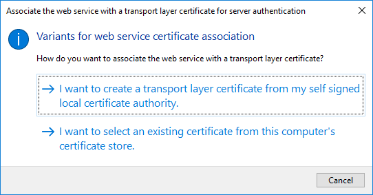 Dialog for creating or selecting the certificate for transport layer security