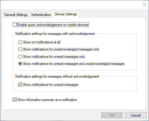 Configuration page for device settings