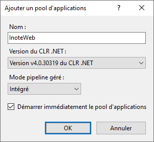 Configurer le pool d'application IIS