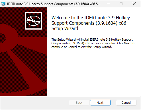 Welcome screen of the |INOTE| Hotkey Support Components installation