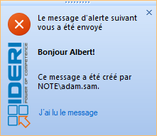 Example of an alert message
