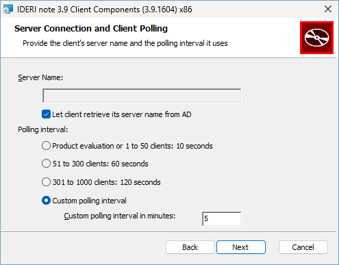 Server settings and polling configuration screen