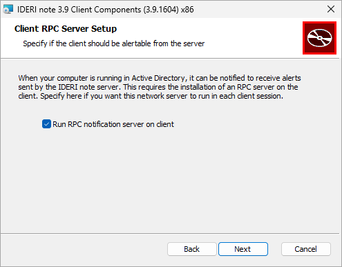 Client RPC server setup screen