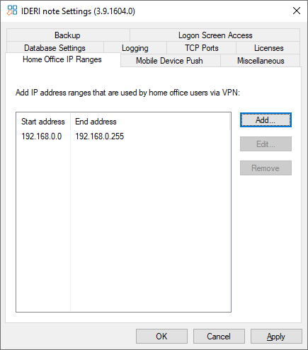 An IP address range added to the control panel applet