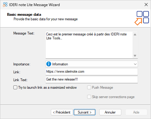 Message creation wizard page