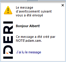 The first message modified to a warning message on the desktop of Albert.Tross