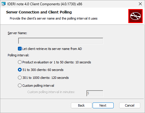 Server settings and polling configuration screen