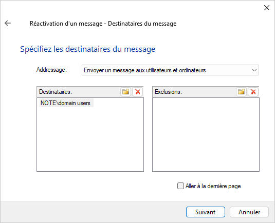 Message recipients page of the message reactivation wizard